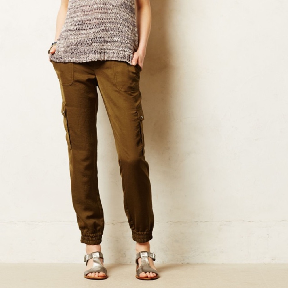 Anthropologie Elevenses olive green cargo pant.